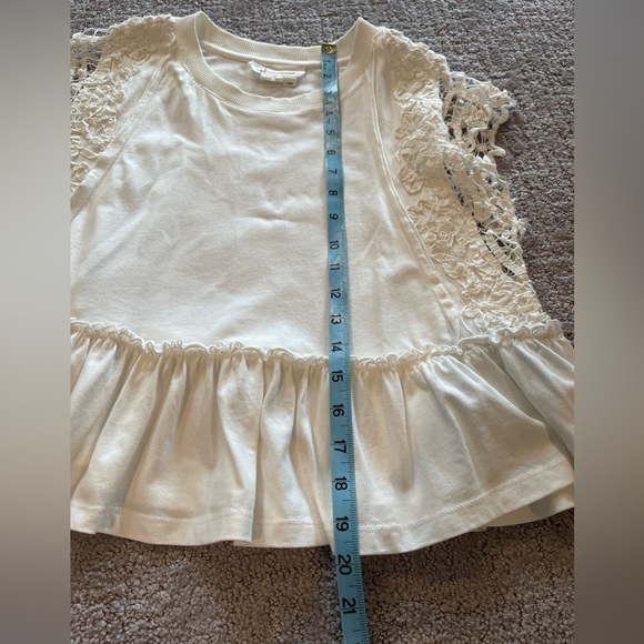 Anthropologie Babydoll White Lace Sleeve Tee,  Relaxed and Boxy Fit, Size XXS - Picture 9 of 13
